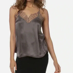 NWT IRO Paris Berwyn Silk Lace Trim Camisole Top Grey Gray 36 S